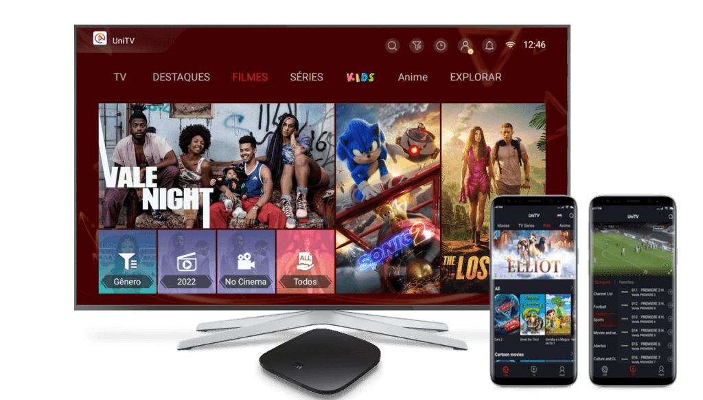 Interface do aplicativo UniTV para recarga em Smart TV, TV Box e celular